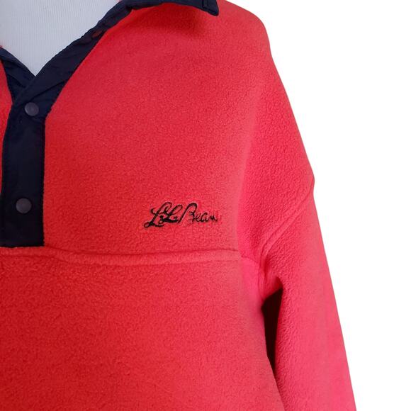 Vintage L. L. Bean Coral Pink 1/4 Snap Pullover Fleece Jacket Pockets Sz Medium - Picture 4 of 12